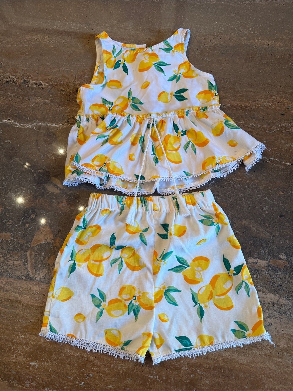 Rare Editions White and Yellow Lemon Print Girls Matching Set